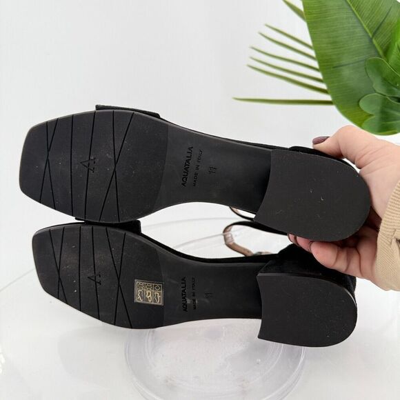 Aquatalia Women Hildy Sandal Size 11 Black Leather Suede Block Heel Slingback - Picture 11 of 16